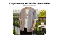Loose Kimono Cardigan for Men, Chinese Style Summer Robe, Five-Quarter Sleeve, Pan Button, Relaxed Jacket