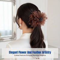 Feather Flower Hair Clip, Peony Clasp, Elegant Updo, Luxury Design for Girls