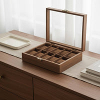 Watch and Jewelry Display Case Soft Luxe Textile Lining Watch Display Box Wooden Jewelry Organizer Rust-Resistant Hardware