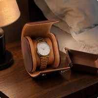 Portable Wristwatch Case PU Leather Watch Storage Box Glossy Brown