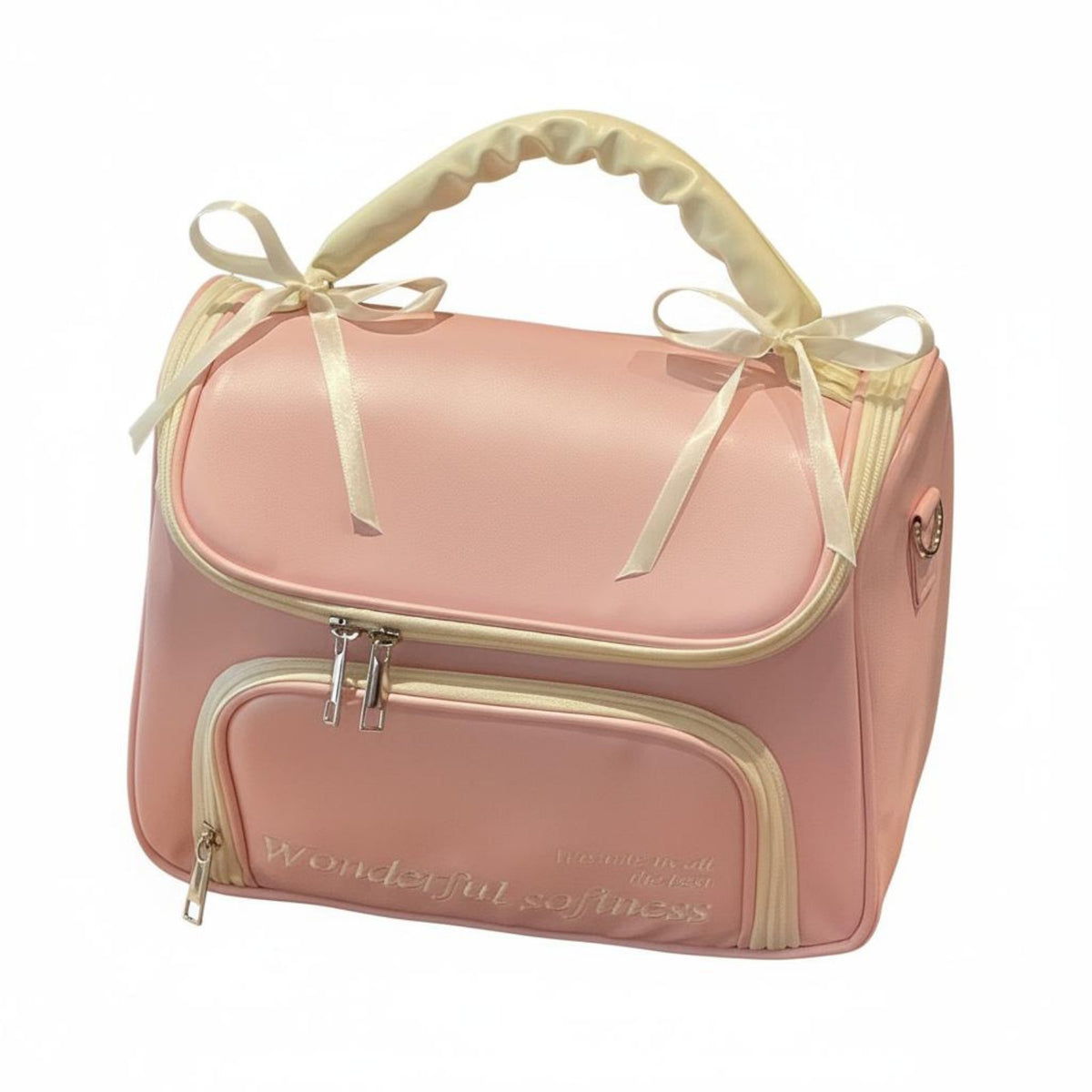 Bowknot Cosmetic Case Portable Handled Makeup Organizer Easy to Clean for Girls