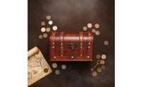 Wooden Treasure Chest Lockable Antique Aesthetic Storage Trunk Leather Accents