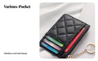 Soft PU Leather Quilted Card Holder with Keychain Lightweight Slim Quilted Card Holder Secure Zipper Closure for Women, Daily Use, Commuting