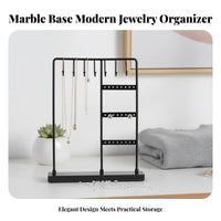 Marble Base Jewelry Rack Multi-Functional Marble Base Jewelry Display Earring and Necklace Holder Space-Saving for Vanity Table