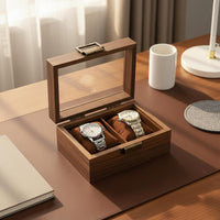 Glass Lid Watch Display Case Cushioned Pillows Wristwatch Organizer Metal Latch
