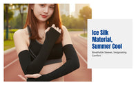 Ice Silk Arm Sleeves, Sun Protection, Extended Thumb Hole, Cycling Sports, Unisex, Spandex Lycra, Solid Color