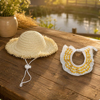 Pet Hat Set Lace Trim Woven Straw Hat Decorative