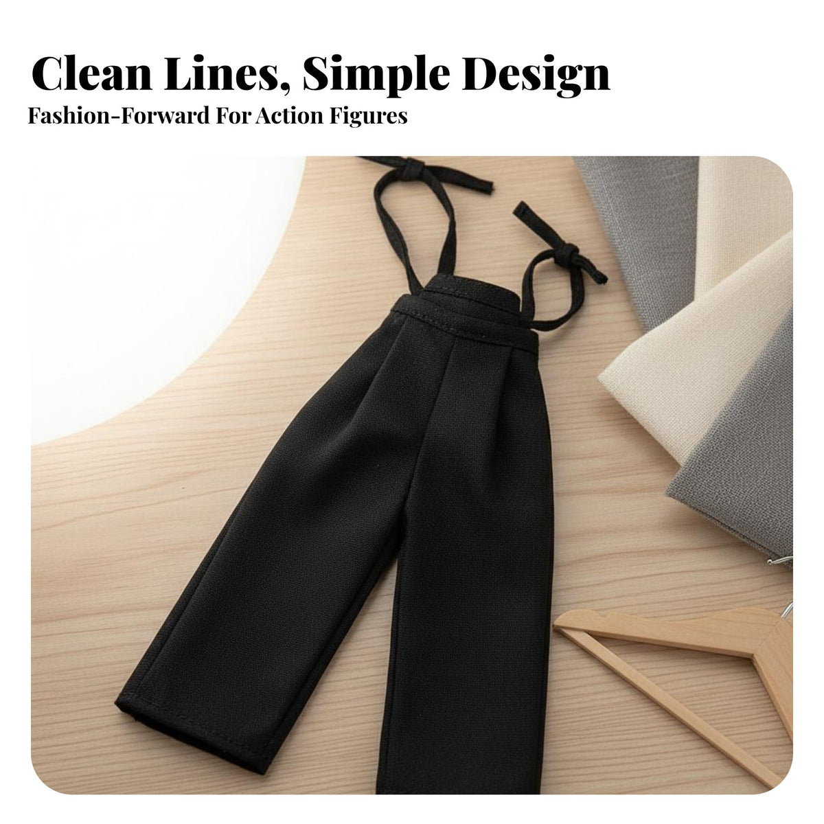 Black Doll Pants with Straps Cloth Material 1/6 Scale Action Figure Outfit