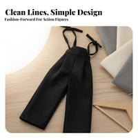 Black Doll Pants with Straps Cloth Material 1/6 Scale Action Figure Outfit