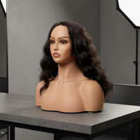 Female Manikin Head with Shoulders PVC Material Realistic Mannequin Head with Shoulders Pierced Ears Hairpiece Display Bust for Retail Store