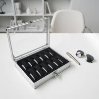 12 Compartment Watch Box Reinforced Corners Aluminum Watch Case Individual Item Storage Debris-Resistant Scuff Protection