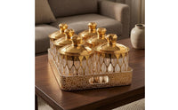 6 Pieces Decorative Storage Jar Set Sealed Gold Lidded Jar Set Glass-Like Household Organizer