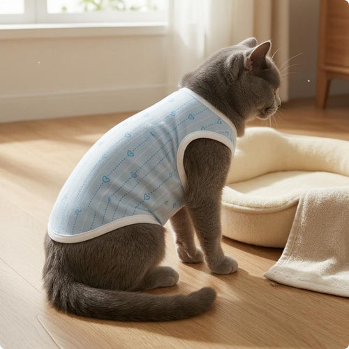 Female Feline Recovery Suit Heart Print Post-Surgery Feline Suit E-Collar