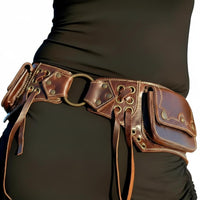 Medieval Steampunk Leather Waist Bag, Retro Multi-Pocket Belt Pouch, Norse Costume Accessory, Halloween Cosplay, Adult