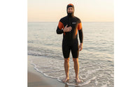 5 Mm Hooded Wetsuit Stretch Short Sleeve Wetsuit Stitched Seams Water Sports Gear Orange Panels for Diving, Surfing, Snorkeling