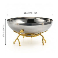 Bowl with Stand Silver-Toned Decorative Bowl with Stand Curved for Dining Table