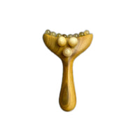 Wooden Face Massage Tool Polished Finish Wooden Face Massager Gold-Colored Metal