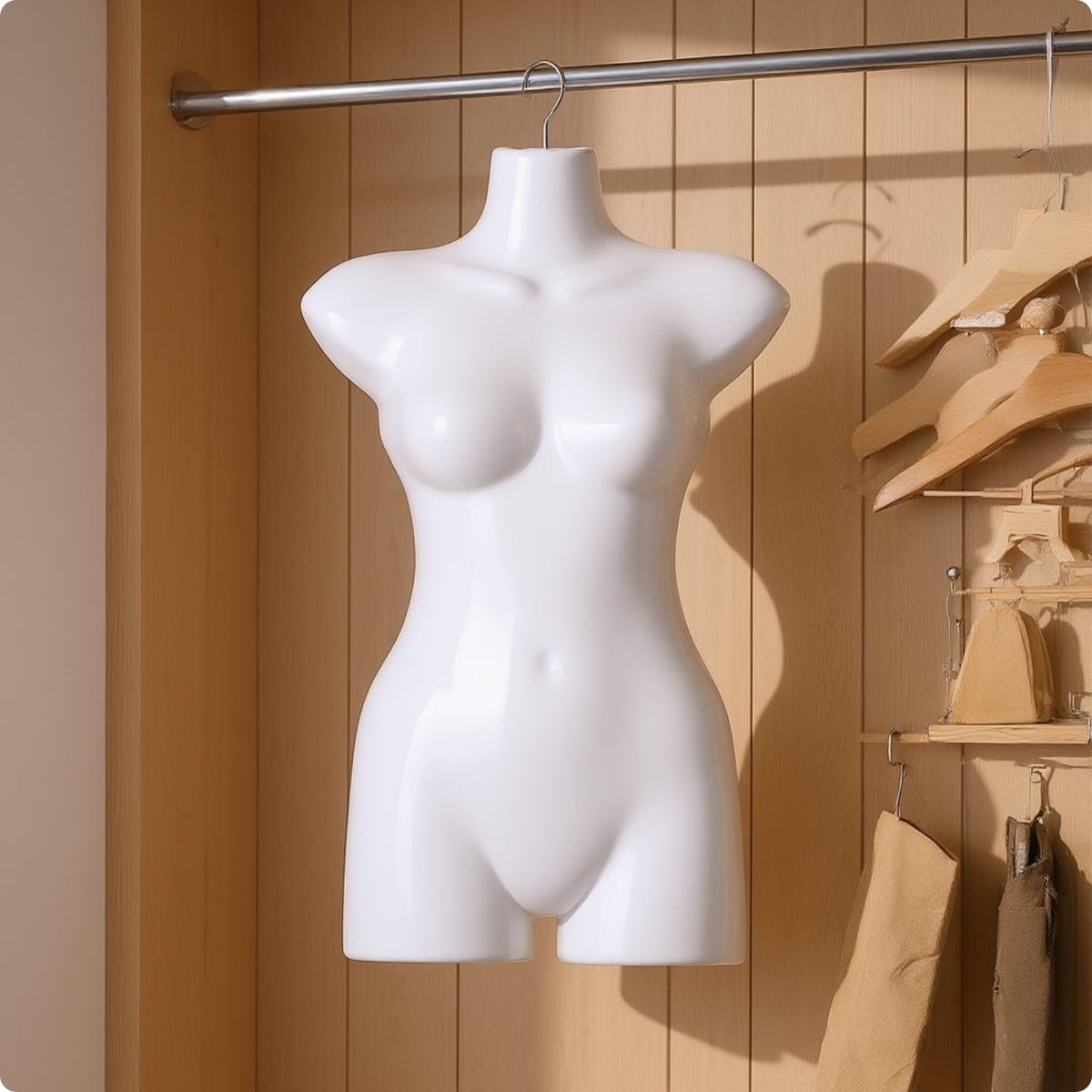 Female Torso Mannequin Glossy Finish Hanging Torso Form Metal Hook