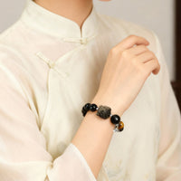 Black Obsidian Bracelet Chinese Design Obsidian Bracelet Polished Beads