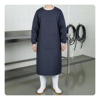 Long Sleeve Denim Apron Stain-Resistant Backwards Wear Work Coat Large Pocket