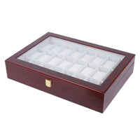 Watch Box with 24 Slots Shiny Watch Box with Glass Lid Cushioned