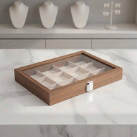 Multi-Compartment Jewelry Organizer Elegant Design Walnut Finish Jewelry Tray Suede Lined Band Holder Sturdy Construction