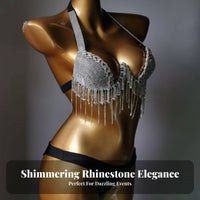 Adjustable Straps Rhinestone Tassel Bikini Push Up Design Shimmering Nightclub Bikini for Dancers, Young Adults, Nightclubs, Club