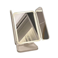 Tri-Fold Makeup Mirror Rechargeable Beauty Accessory Touch Control for Desk