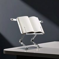 Book Stand with Page Clips Stable Adjustable Book Holder Portable Metal Textbook Stand for Desk, Office