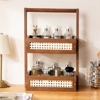 Vanity Tray with Handle Compact 2-Tier Shelf Solid Wood for Countertop