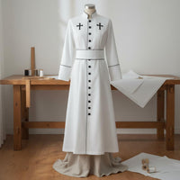 Cross Print Priest Robe Includes Matching Belt Long Sleeve Priest Cassock Contrast Trim Medieval Cleric Uniform for Stage Performance