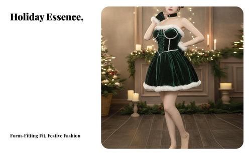 Alluring Christmas Dress Tailored Fit Festive Gathering Outfit Strapless Santa Dress Ribbon Feature Santa Girl Costume Set