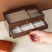Walnut Wood Grain Jewelry Case Large Capacity Clear Top Band Storage Box