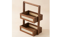 Vanity Tray with Handle Compact 2-Tier Shelf Solid Wood for Countertop