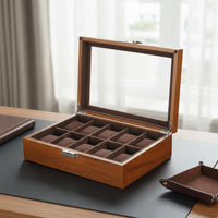 10-Slot Watch Box Soft Compartments Glass-Top Watch Case Dust Protection