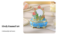 Ideal Gift Enameled Trinket Box with Mirror Exquisite Engraving Miniature Dressing Table Jewelry Box Rhinestone Accents for Women, Girls