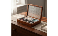 Wooden Jewelry Box Sturdy Wood Construction Glass Lid Jewelry Organizer Finger Adornment and Earring Storage Box Soft Textile