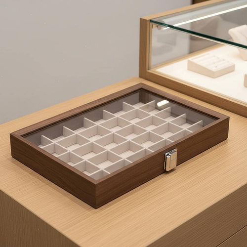 Multi-Compartment Jewelry Organizer Elegant Design Walnut Finish Jewelry Tray Suede Lined Band Holder Sturdy Construction
