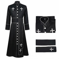 Cross Print Priest Robe Includes Matching Belt Long Sleeve Priest Cassock Contrast Trim Medieval Cleric Uniform for Stage Performance