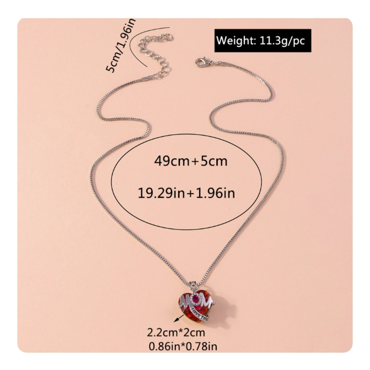 Mom Heart Necklace Rhinestone Embellished Crystal Heart Necklace for Birthday