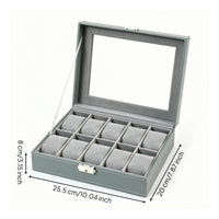 10 Slot Watch Box Transparent Lid Accessory Storage Stitched Detail