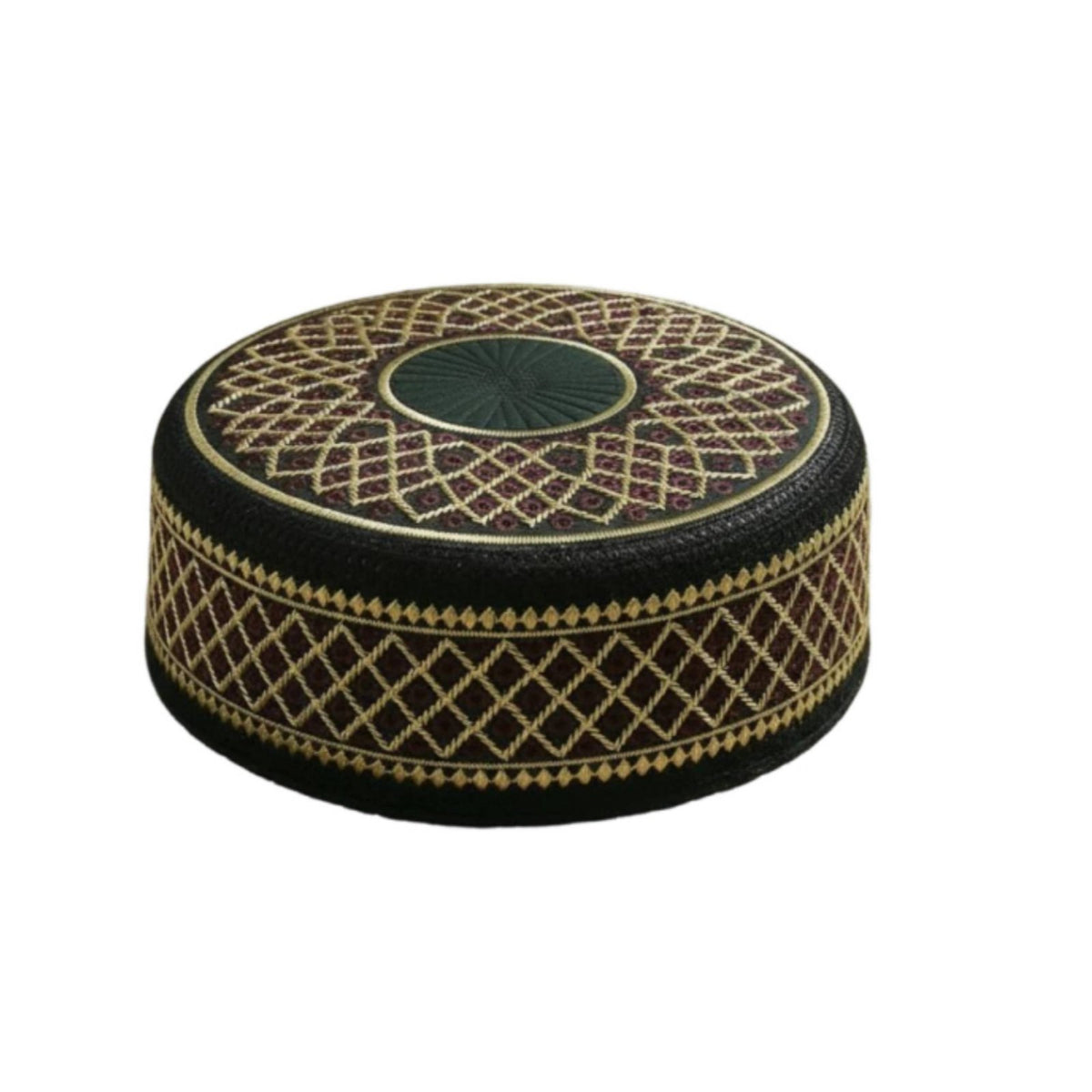 Men's Muslim Prayer Hat, Cotton Embroidered Cap, Hui Ethnic Flat Top, Round Border, Traditional Cultural Headwear