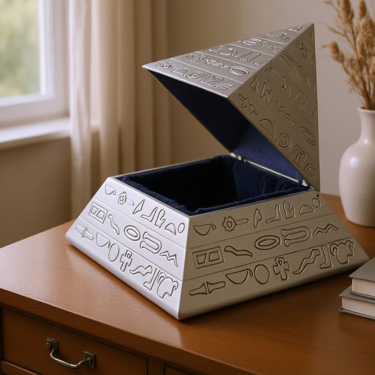 Pyramid Jewelry Box Engraved Pattern Tin Alloy Jewelry Box Decorative