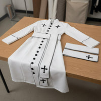 Cross Print Priest Robe Includes Matching Belt Long Sleeve Priest Cassock Contrast Trim Medieval Cleric Uniform for Stage Performance