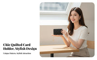 Soft PU Leather Quilted Card Holder with Keychain Lightweight Slim Quilted Card Holder Secure Zipper Closure for Women, Daily Use, Commuting