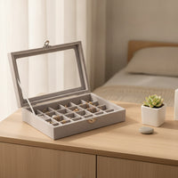 Jewelry Box with 24 Compartments Velvet Feel Jewelry Box with Clear Lid