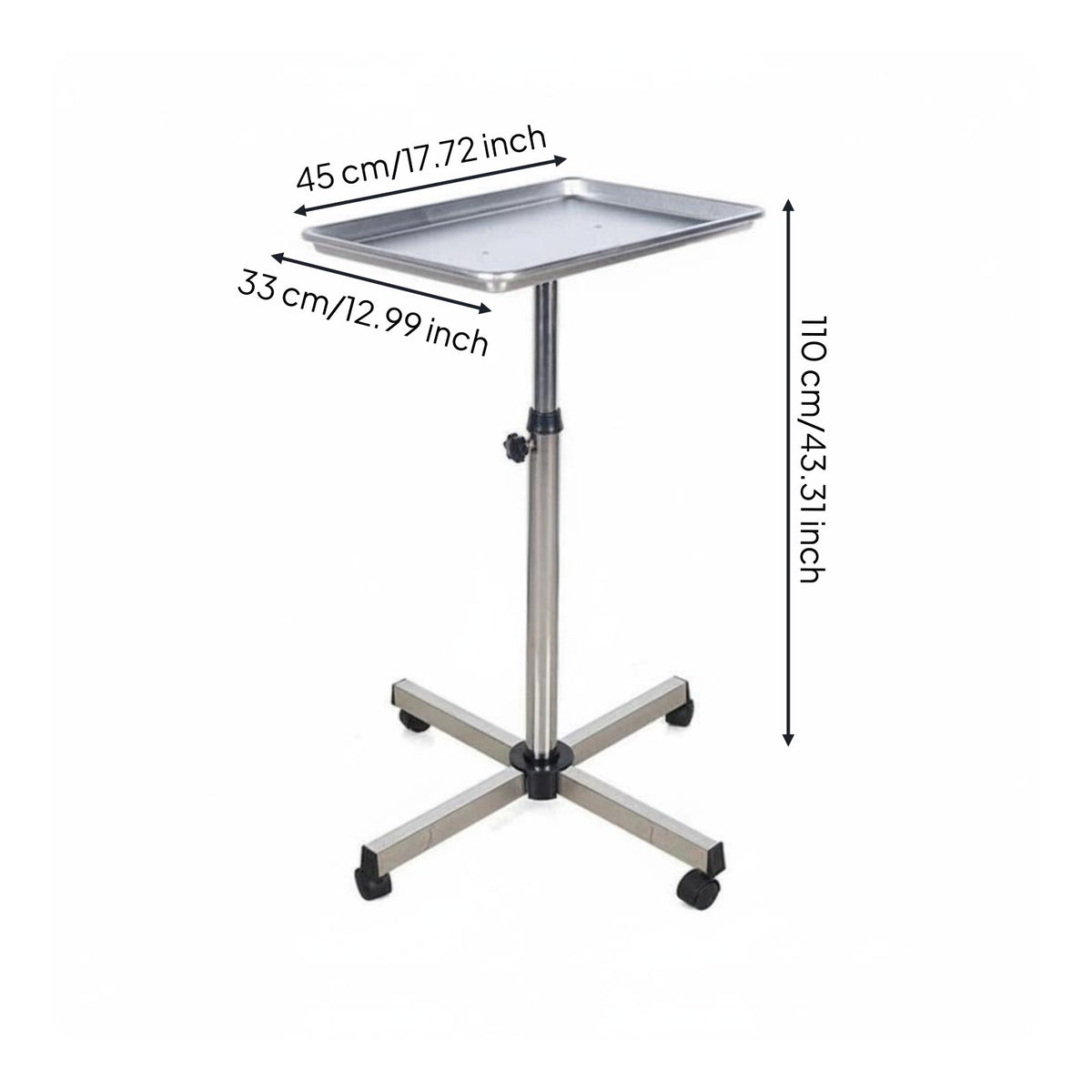 Height Adjustable Salon Tray Stable Base Grooming Trolley Stand Versatile