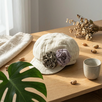 Flower Beret Bloom Design Linen Beret Lightweight for Autumn Wear