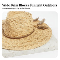 Crown Top Straw Hat Hand-Woven Wide Brim Straw Hat Headwear Adjustable Fit Chic Accessory Breathable for Women, Summer, Beach