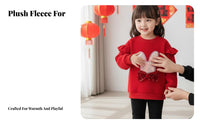Girls Fleece Pullover, Warm Winter Sweatshirt, Chinese Style, New Year Outfit, Blessing Print